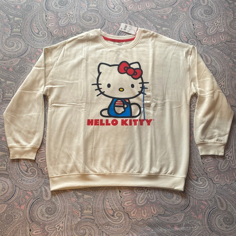 Hello Kitty sweatshirt, ivory, lightweight, size large